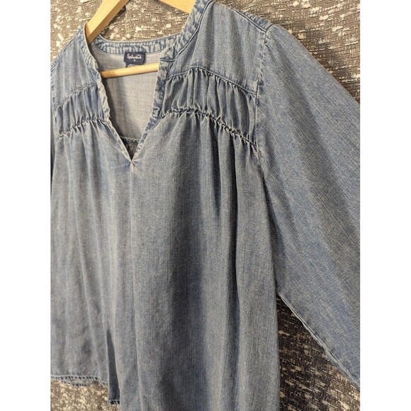 Splendid V-Neck Relaxed Fit Lightweight Denim Blouse Women's Medium‎ - Picture 2 of 7